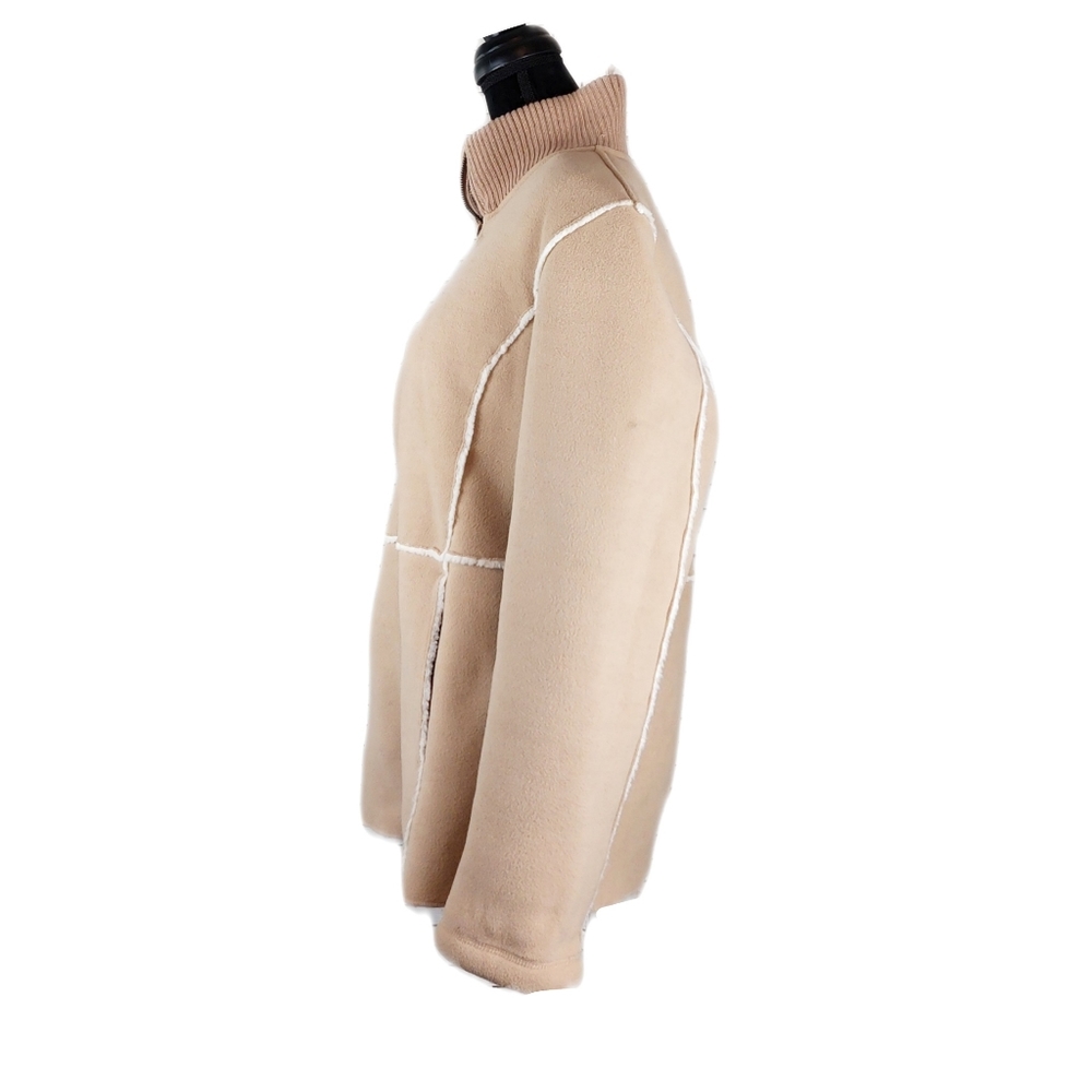 FU DA Womens Camel Color Faux Suede Sherpa Full Zip Cozy Coat Size L - Picture 4 of 7